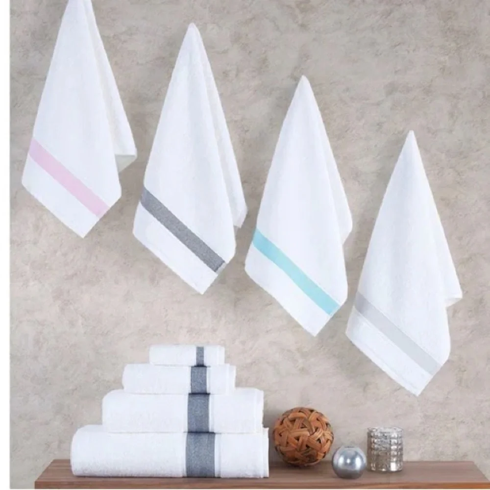 Brooks Brothers Towels Ottoman White & Silver 6 Pcs Turkish Cotton Brand New